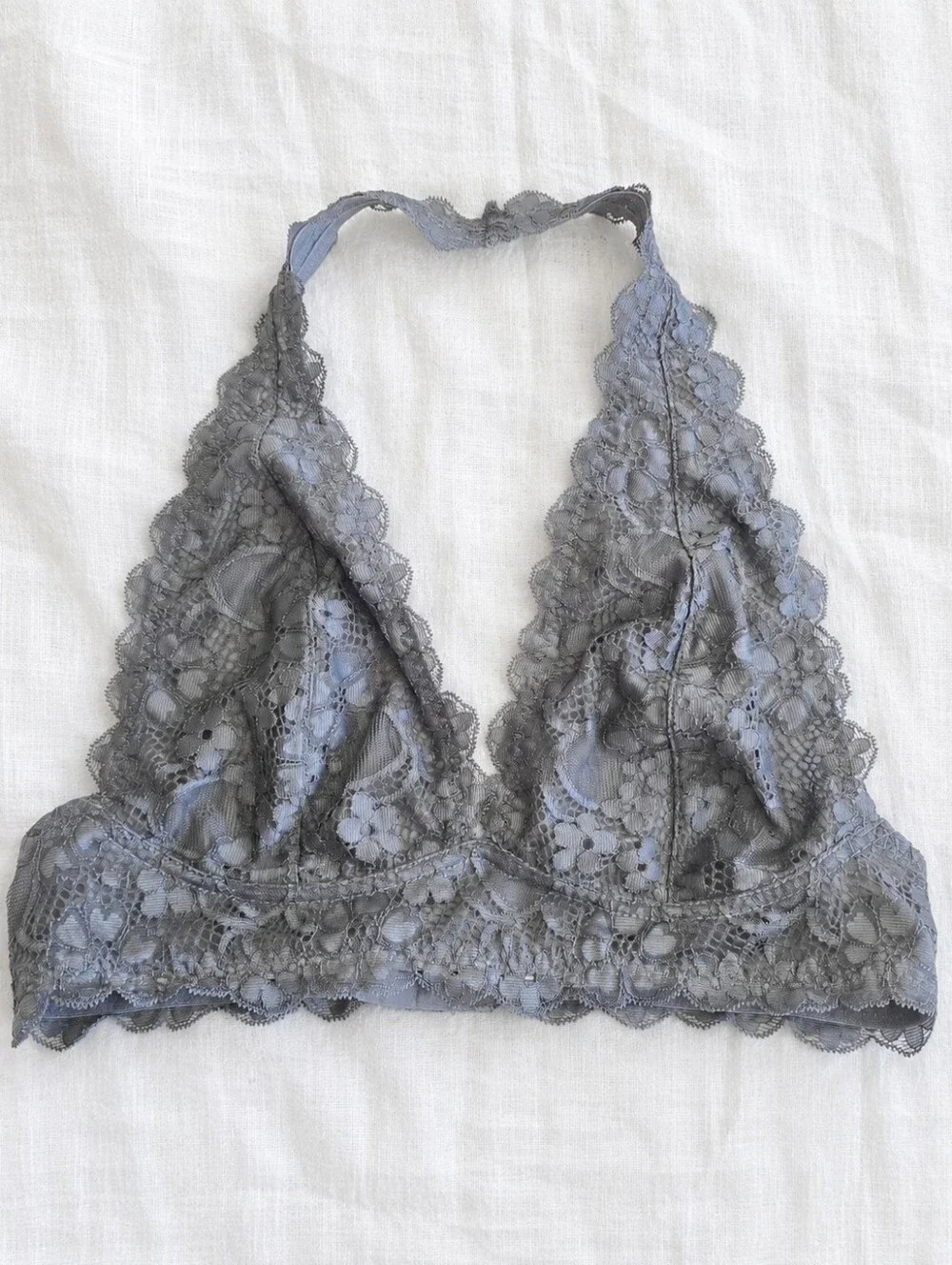Free People Grey Lace Halter Bralette in Slate Gray Size S
